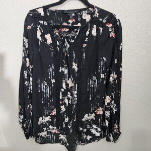 White House Black Market Blouse Size 0 Womens Floral Long Sleeve Lace Whimsigoth